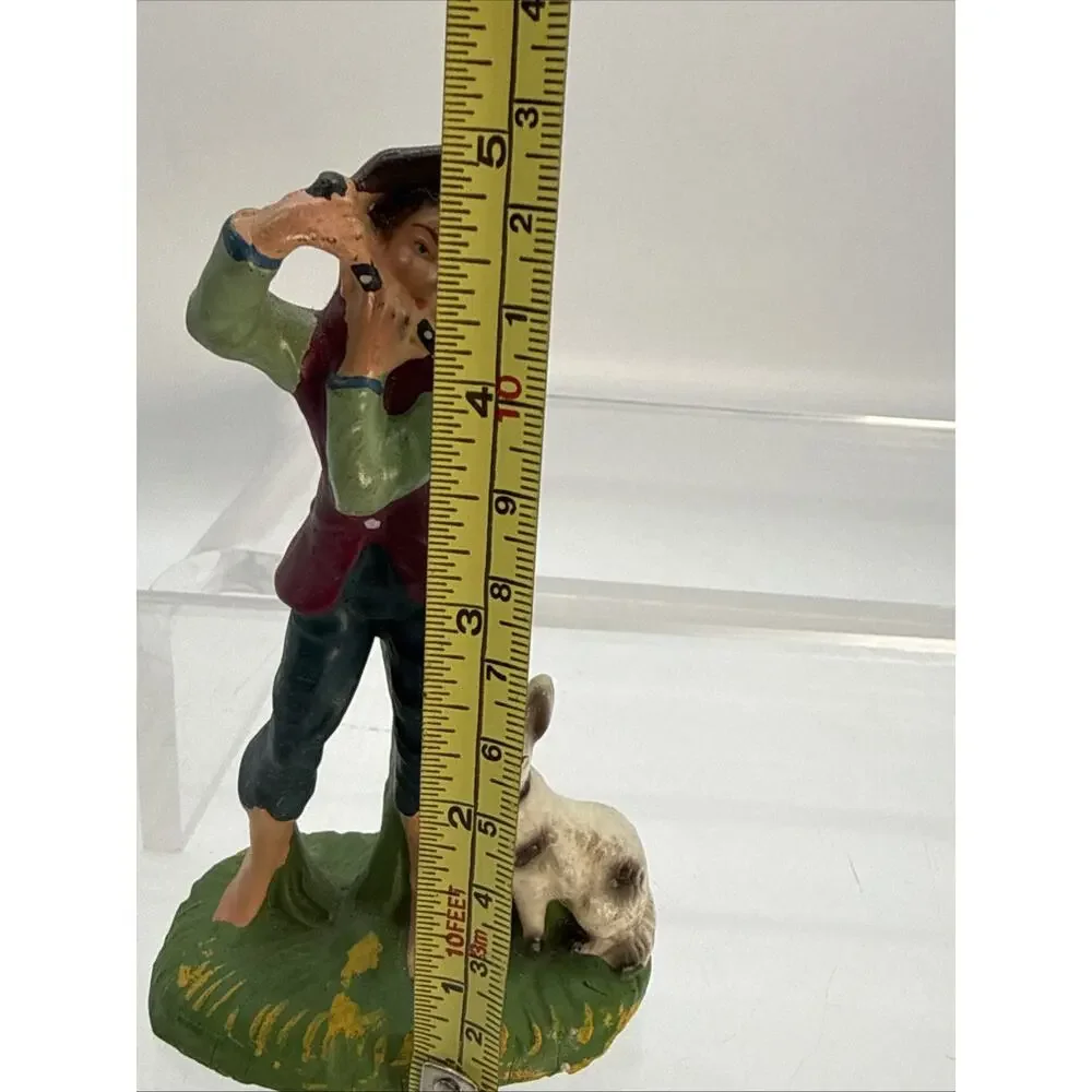 Vintage Fontanini Italy Paper Mache Shepherd Playing Flute w/ Dog 5